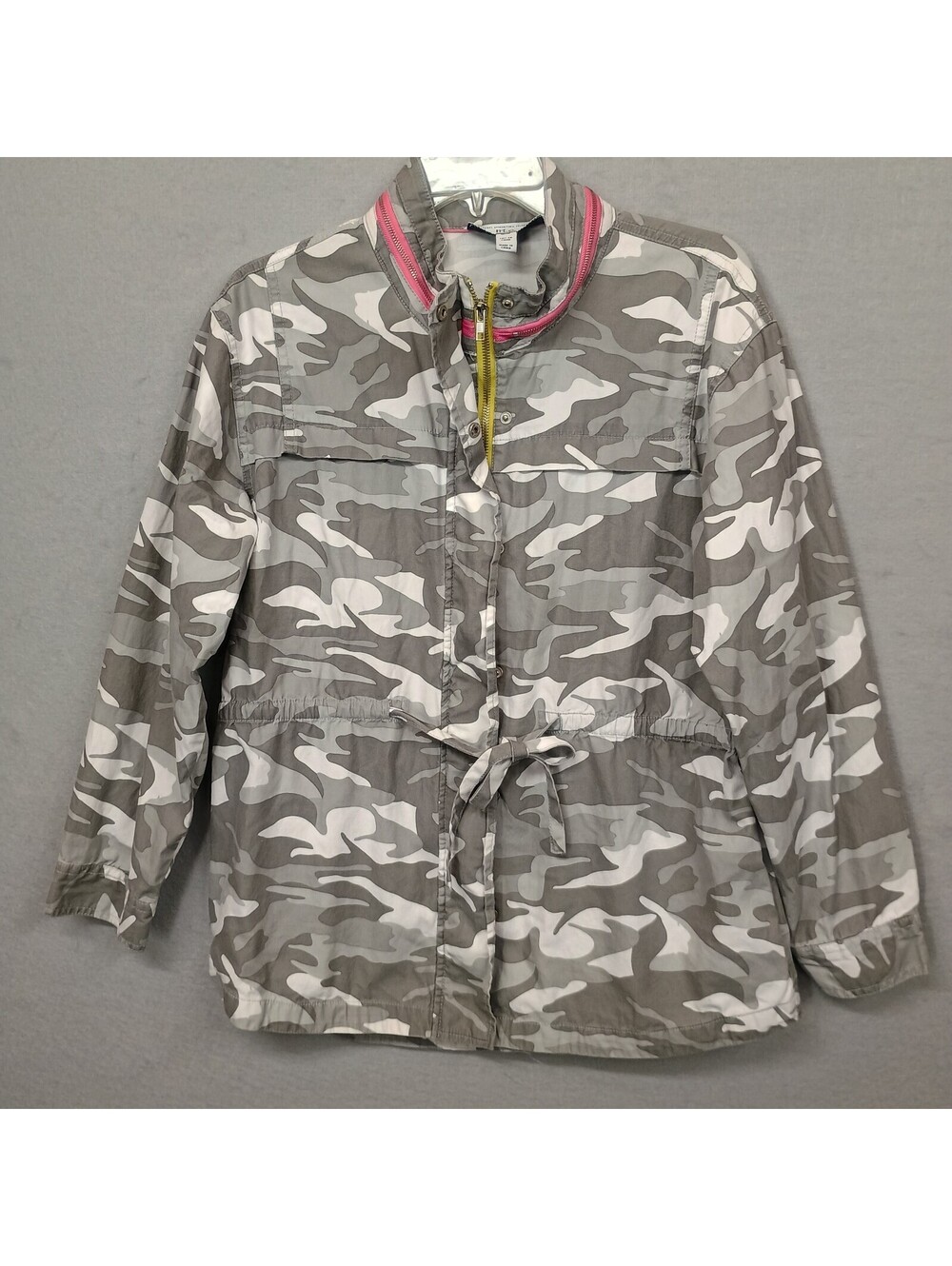 MP Womens M Gray  Camo Anorak Jacket Drawstring Waist Utility Neon Pink Yellow